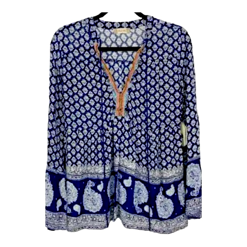 Altar’d State Women’s tunic top in blue & white print. Size small. Like New. - Picture 1 of 7